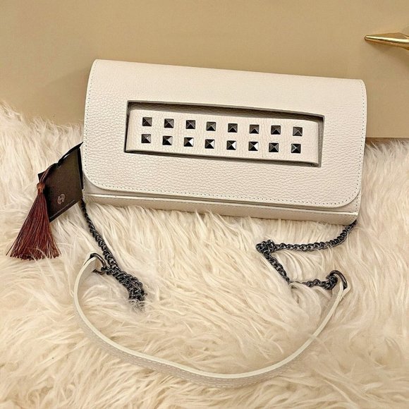 Revolve House of Harlow 1960 Cream White Leather Stud Clutch Crossbody Bag NWT